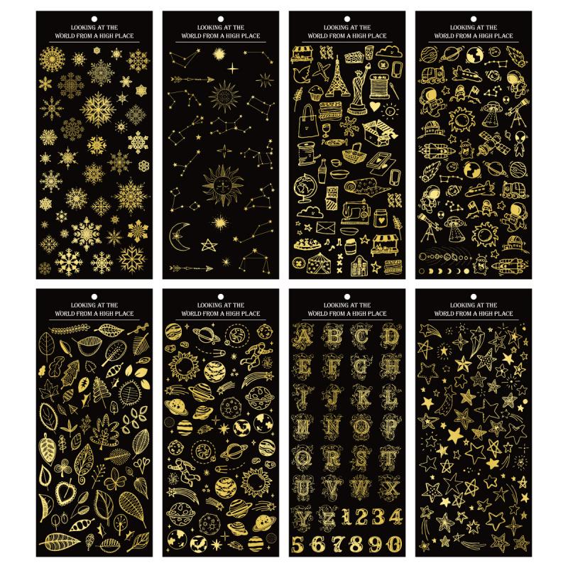 1 Piece Flat Sticker, Gold Foil Snowflake Star & Zodiac Galaxy Design, Creative Journal DIY Deco, Self-Adhesive for Scrapbook
