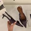 Fashion SUOJIALUN New Brand Women Sandal Shoes Fashion Pointed Toe Bow-Knot Shallow Slip On Slingback Shoes Thin Low Heel Dress Pumps
