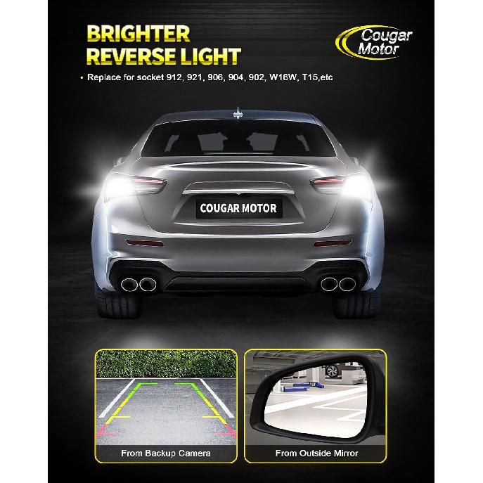 Cougar Motor 921 Led Bulb Reverse Lights, 912 Backup Light 6000K White Ultra Bright CANBUS Ready Car Exterior 906 904 W16W T15 Bulb, Non-Polarity,
