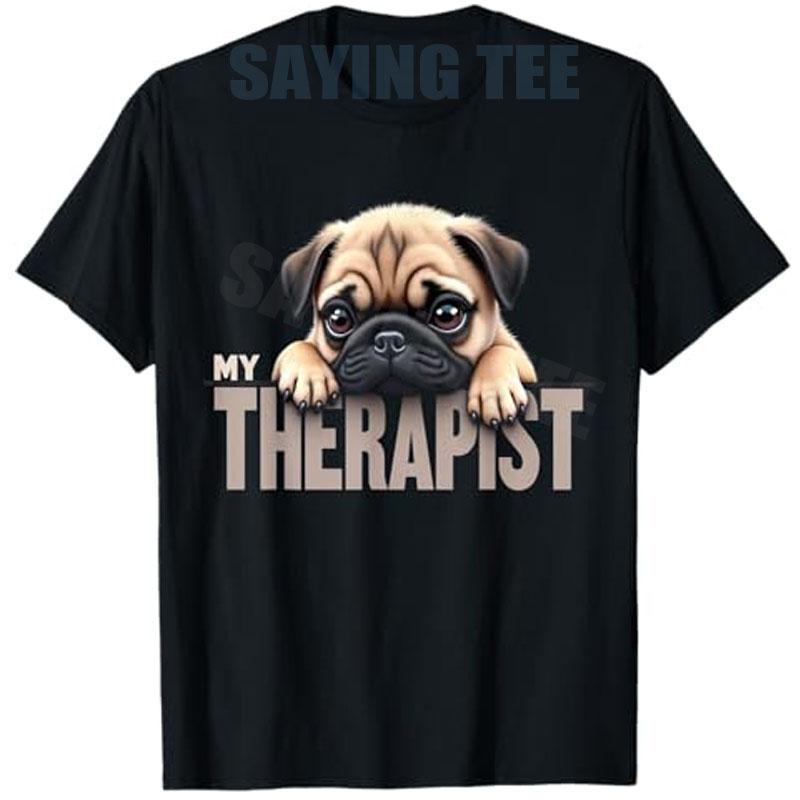 Lustiger Frenchie GSD Shep Welpe Mein Therapeut Französische Bulldogge Hund T-Shirt Y2k Schäferhund Liebhaber Grafik Top Niedliches Mops-T-Shirt