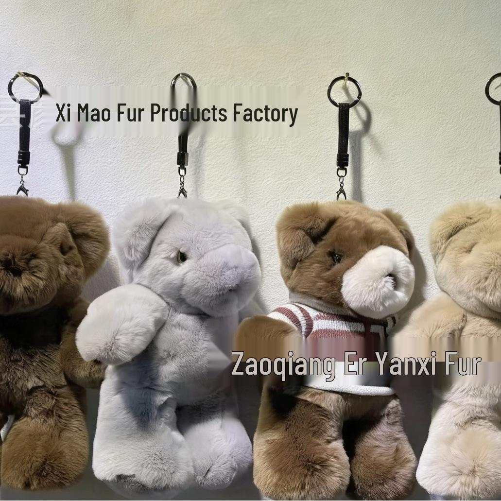 

30cm Rex Rabbit Fur Little Bear Doll Pillow with Handbag Pendant - Ideal Birthday Gift 30cm
