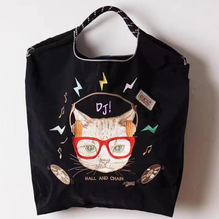 Chinesische Marke Bestickter Schwarzer Oxford-Stoff Shopper - Großes Fassungsvermögen, Vielseitige Nylon-Handtasche