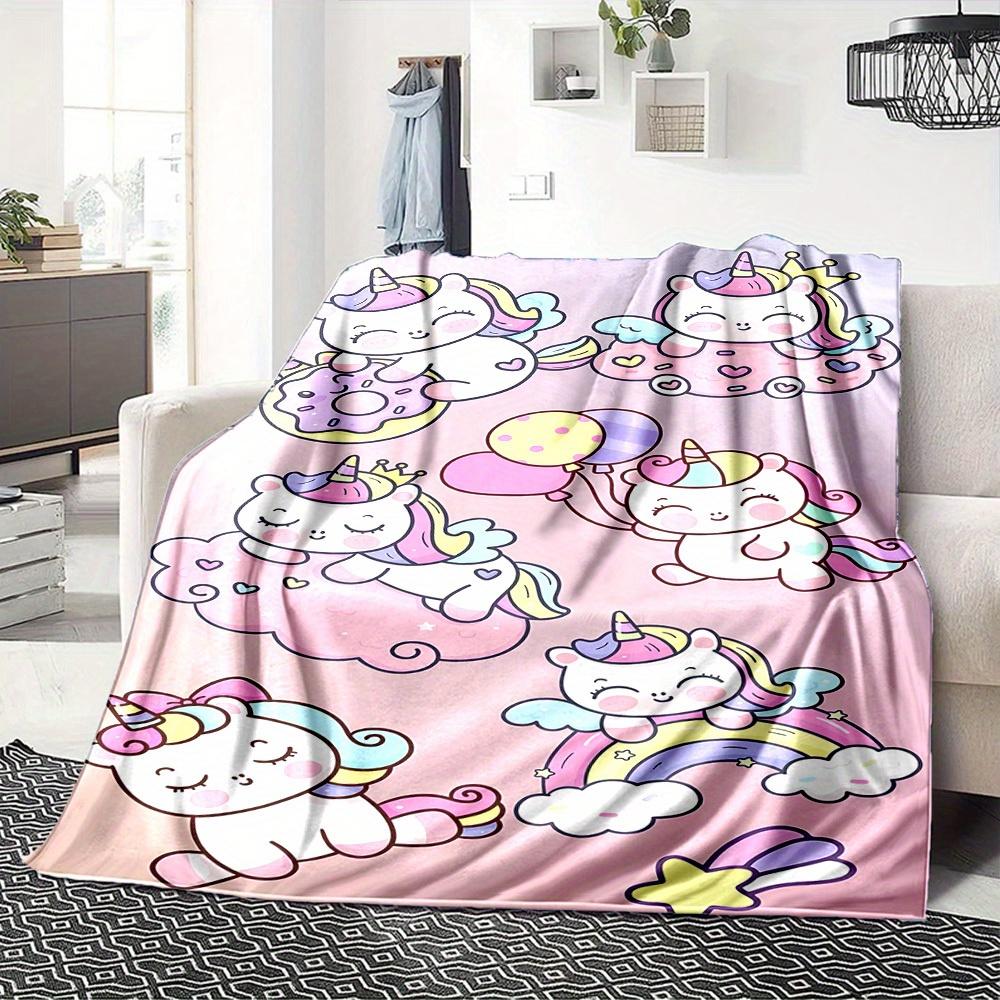 1pc Flannel Blanket, Unicorn,Rainbow,Balloon Pattern Printed Blanket, Sofa Bed Sofa Car Office Camping Travel Warm And Comfortable Soft Blan