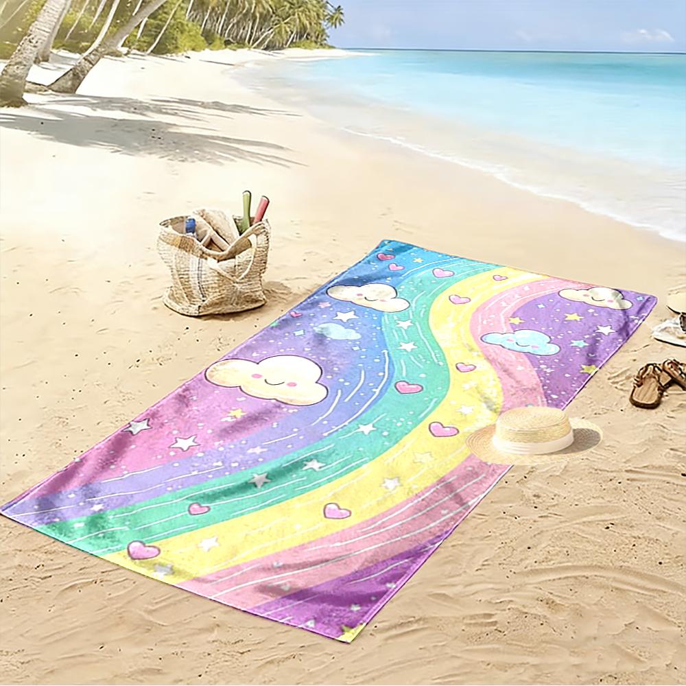 Cute Rainbow and Clouds Cartoon Design Beach Towel Quick-drying for Travel Outdoor Sports Jogging Beach and Swimming