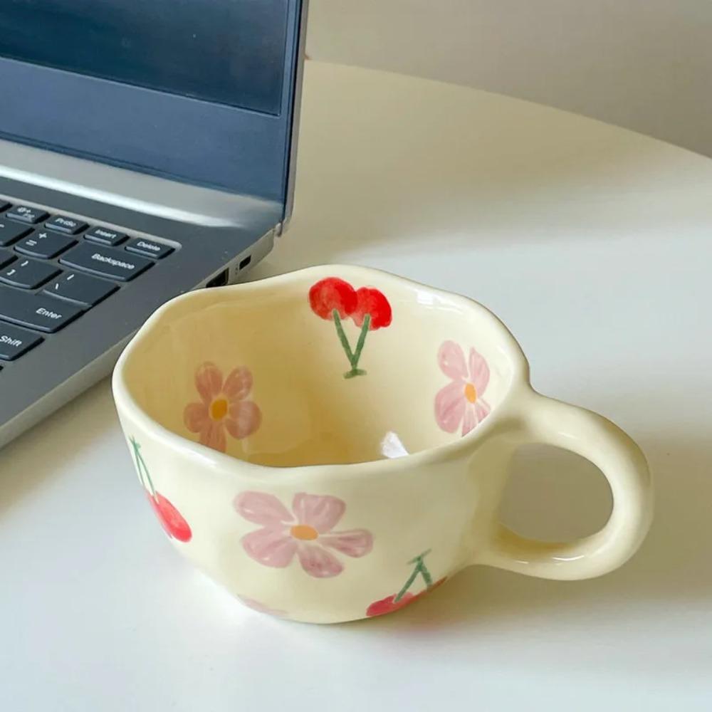 

Flower Cream Style Coffee Cup Flower Creative Simple Ceramic Mug 201-300ml
