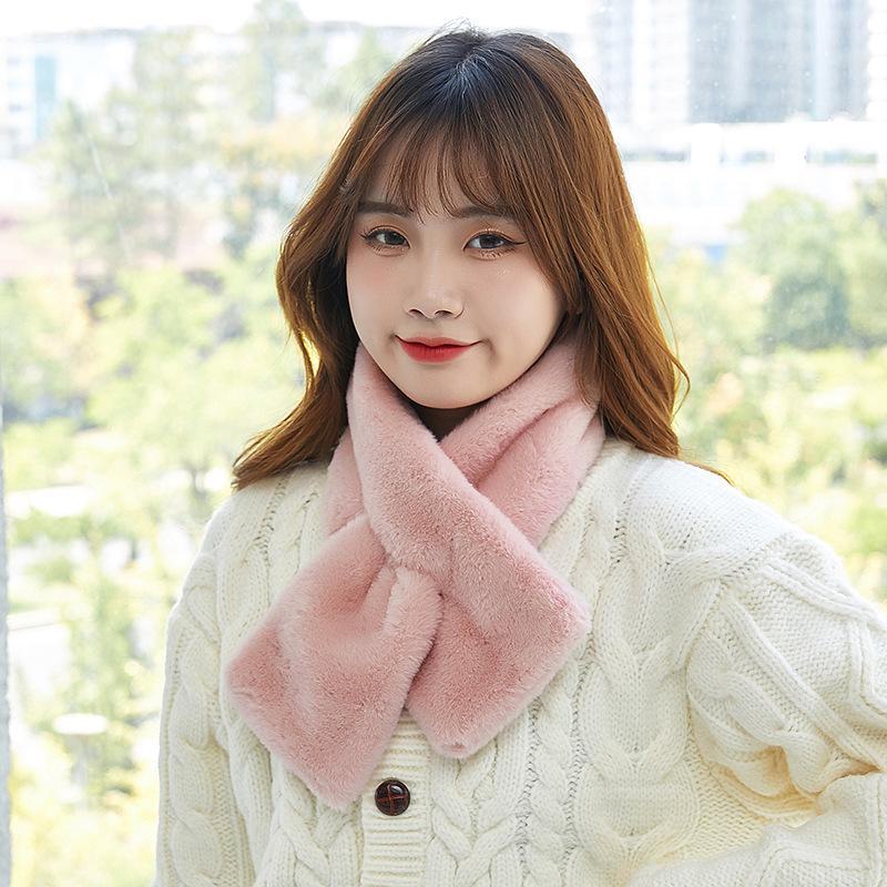 Soft Solid Color Plush Scarf: Medium-Long, Warm Imitation Rabbit Fur, Versatile Winter Shawl for Couples