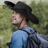 Men Fisherman Hat Flat Top Wide Brim Breathable Sun Hat Adjustable Windproof Drawstring Sun Protection Hat