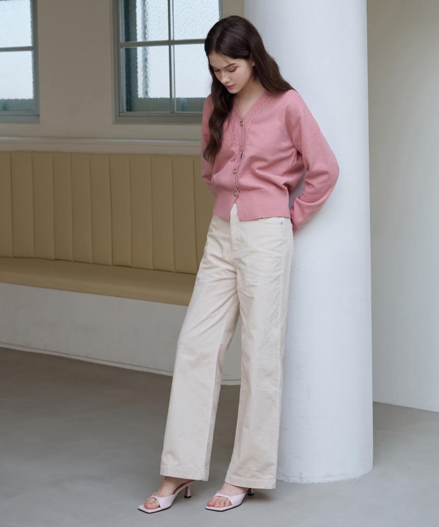 Deuloupisumeon Corduroy Semi-Wide Cotton Pants [Cream]