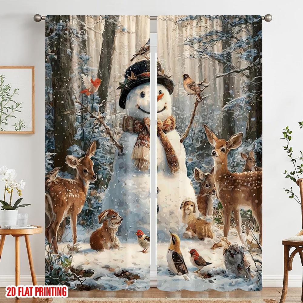 2 Stück, 2D-Flachdruck Moderne Vorhänge Schneemann & Wildtiere Winter Vielseitiger Stoff (ohne Stange) Art Deco Festlich Perfekt