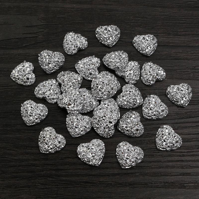 Fashion 40pcs 12mm Flat Back Heart Resin Cabochons Multi Colors Druzy Natural Stone Convex DIY Jewelry Making Accessories