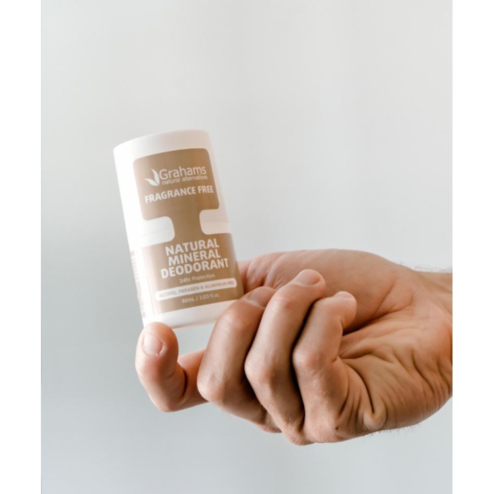 Grahams Natural Mineral Deodorant Unscented Roll On 60ml