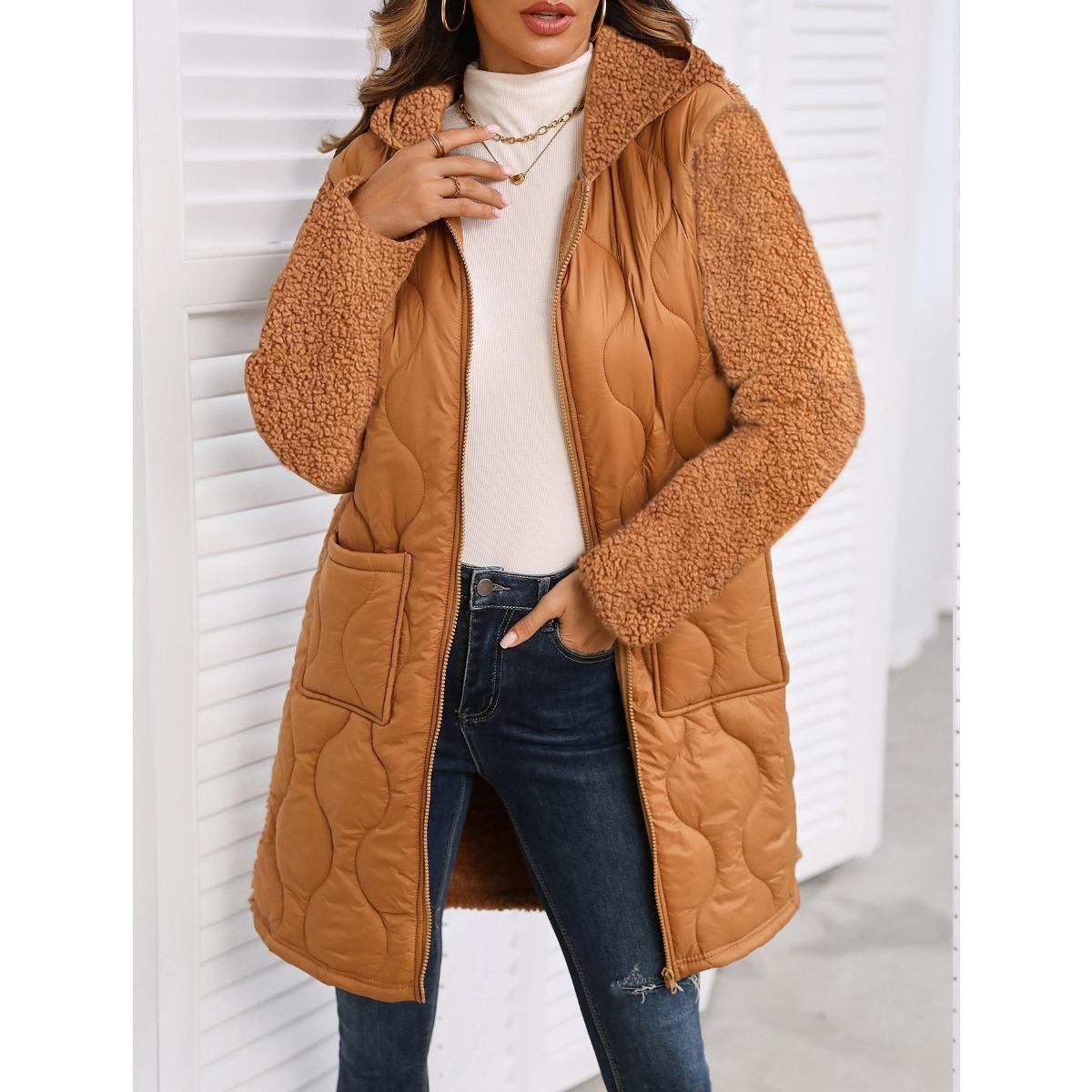 

2025 Autumn Winter New Women s Loose Hooded Zipper Long Coat FlannelPlush Outerwear for Europe and America Cross-border XXL верблюд