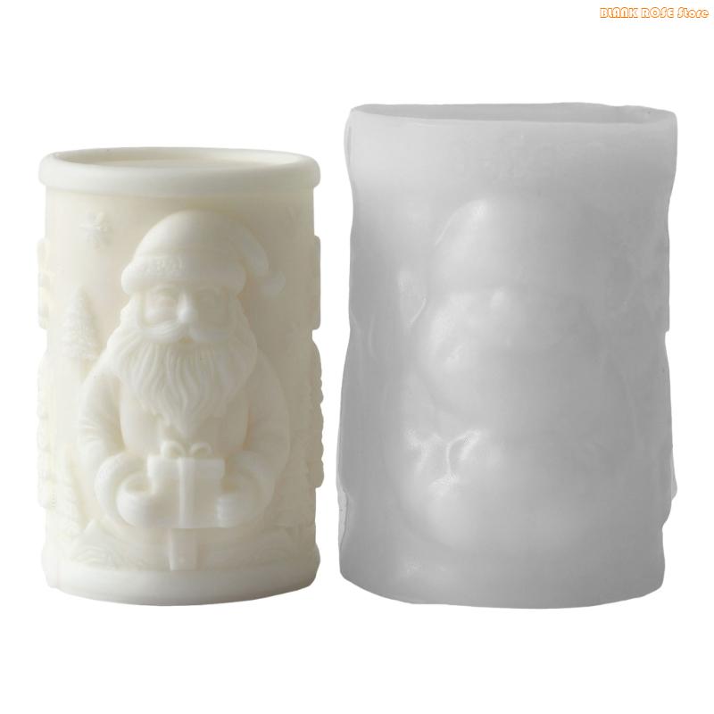 K1AE Detailed Santa Relief Cylinder Mould Heat Resistant Silicone Crafting Too