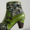Johnature Retro Genuine Leather Patchwork Jacquard Fabric High-heeled Women's Short Boots