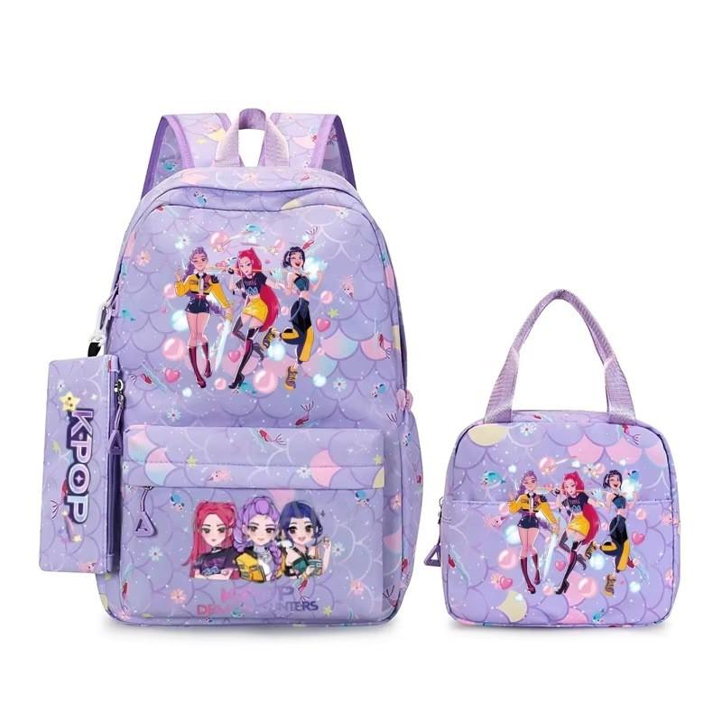 K-Pop Themed Lightweight Backpack Set Teen Girls - Cute Cartoon Design Breathable Outdoor School Bag With Ergonomic Curved