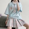 Preppy Japan Jk Uniformhemd Soft Girl Niedliches Hasenmuster Kurzarm-T-Shirt Karierter Faltenrock 2024 Kawaii Damen Poloshirt
