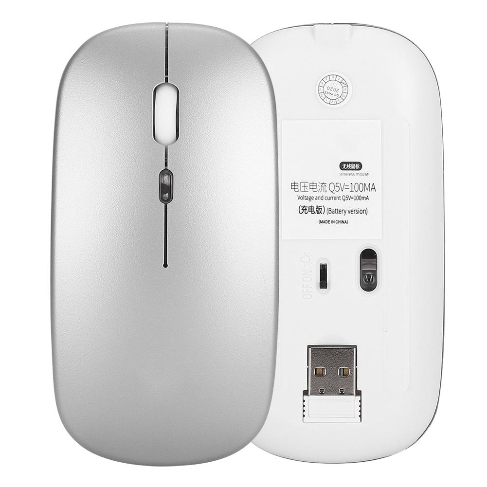 USB 2.4Ghz A2 Wireless Mouse Silent USB Mice for PC Laptop Office with 7 Color Light (Rechargeable)Silver