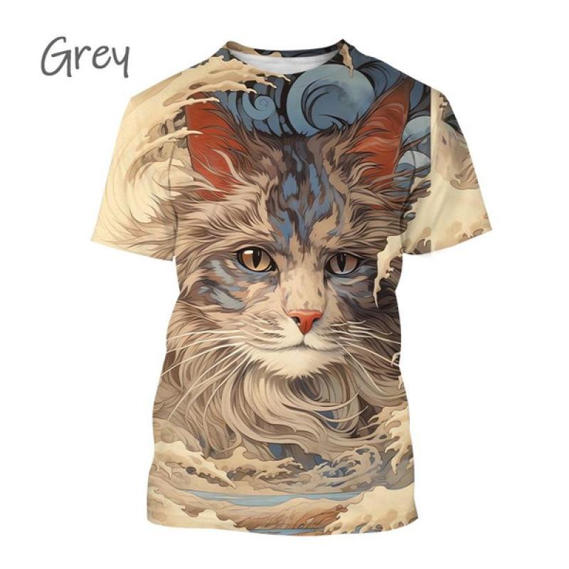 Fashionable Personalized Harajuku Style Unisex Short-sleeved Top New Animal Cat 3D Printed T-shirt