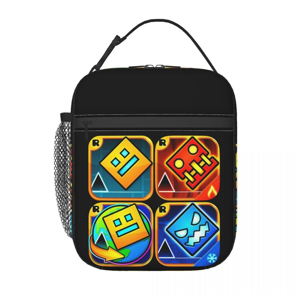 Video Game Geometry Dash Insulated Lunch Bag for Women Kids Leakproof Food Boxes Thermal Lunch Box Tote