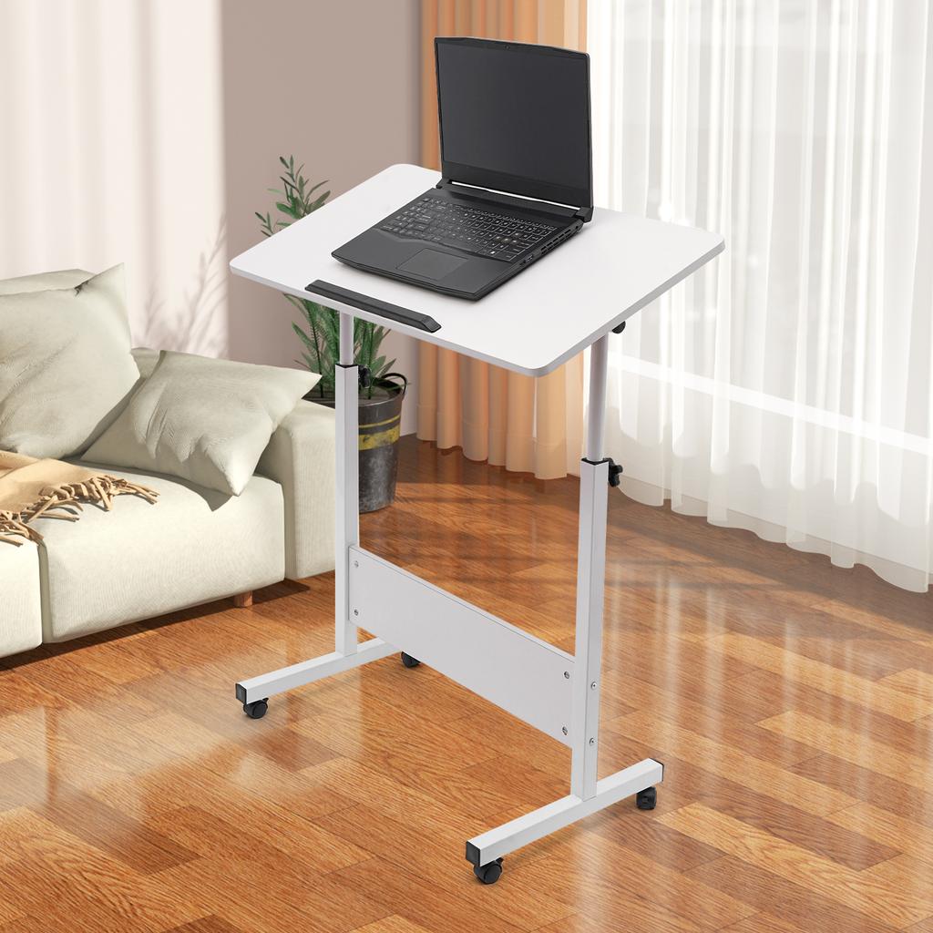 Standing Computer Desk, Adjustable Height Rolling Laptop Table, Portable Workstation with Lockable Wheels, 32-47In Height Range