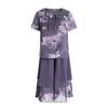 Women's Summer Casual Plus Size Set, Middle-aged and Elderly, Short Sleeved Tied Small Shirt+loose Pants, Chiffon Two-piece Set
