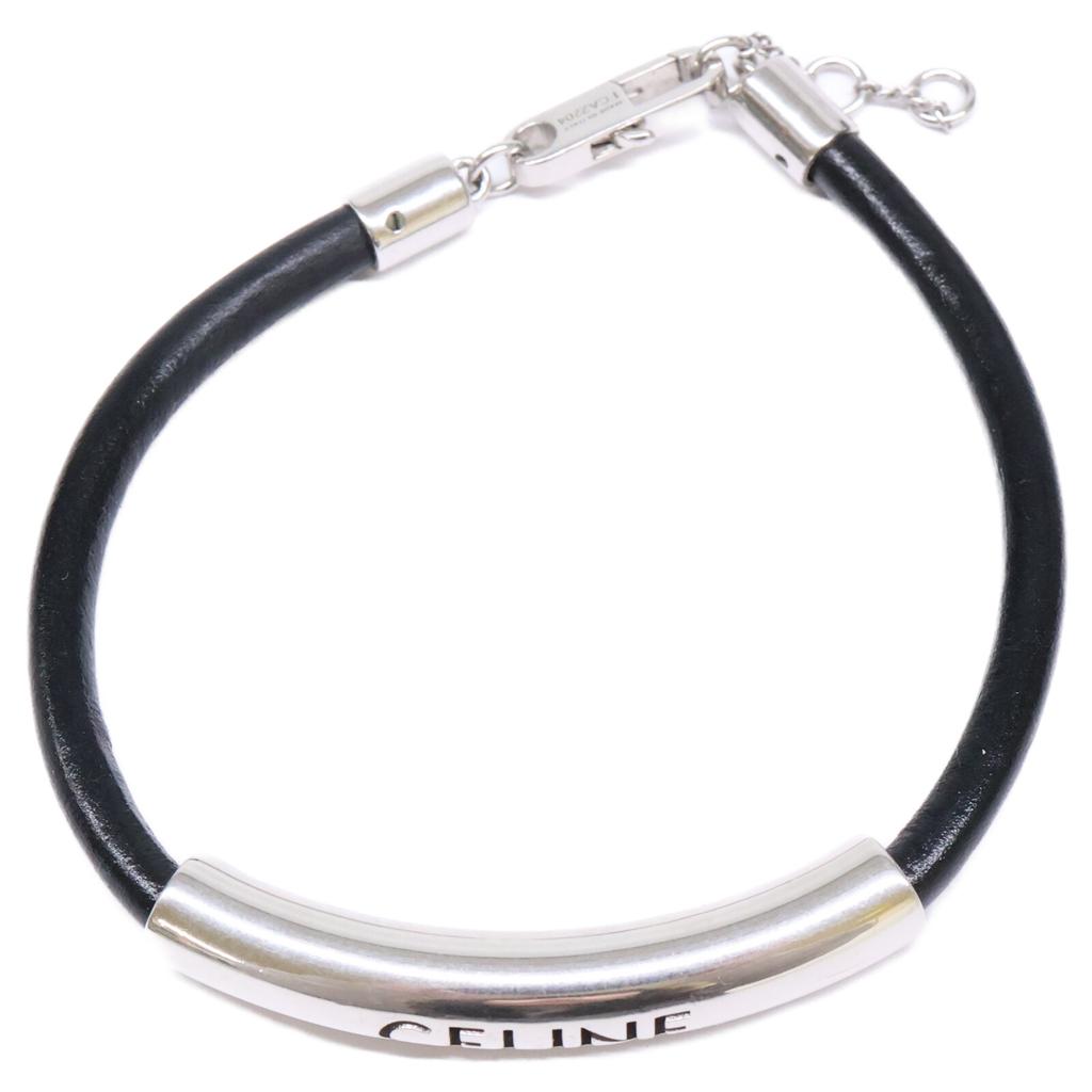 CELINE 460ZW3BLM Soleil calfskin and rhodium-finish brass Bracelet Silver / BlackUsed