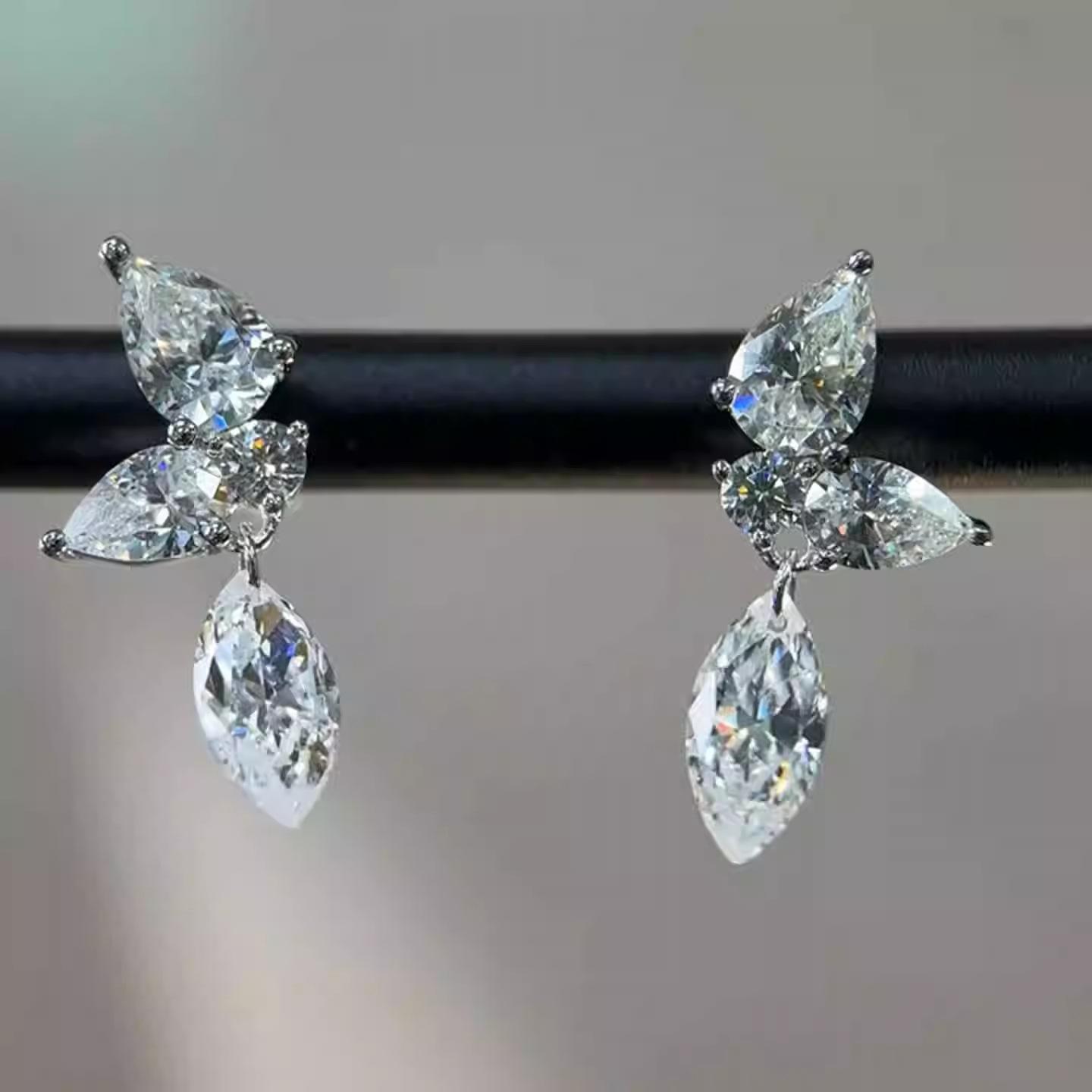 

925 Sterling Silver Marquise CZ Dangle Earrings Women Luxury Shiny Crystal Cluster Party Wedding Jewelry Gift серебряный