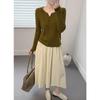 V-neck gentle wind knitted small cardigan top, female slim body, pit strip texture, versatile outside and thin inside