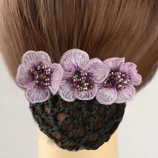 Nurse Hair Snood Flower Decor Fishnet Hollow Out Anti-slip Elastic Hair Decoration OL Style Airline Stewardess Waitress Hair Snood Women Head