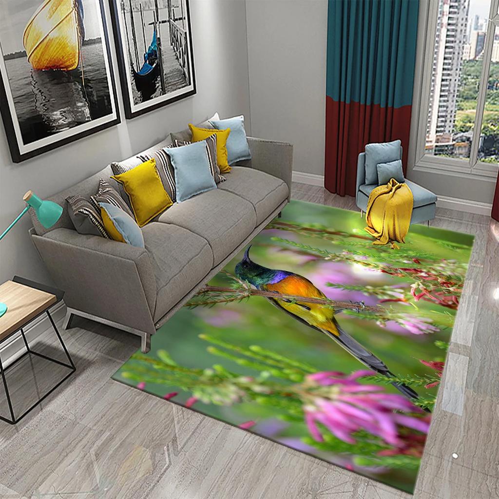 3D Colorful Bird Carpet Cute Birds with Flowers Doormat Rugs for Bedroom Living Room Floor Hallway Mats Bathroom Non-slip Mats