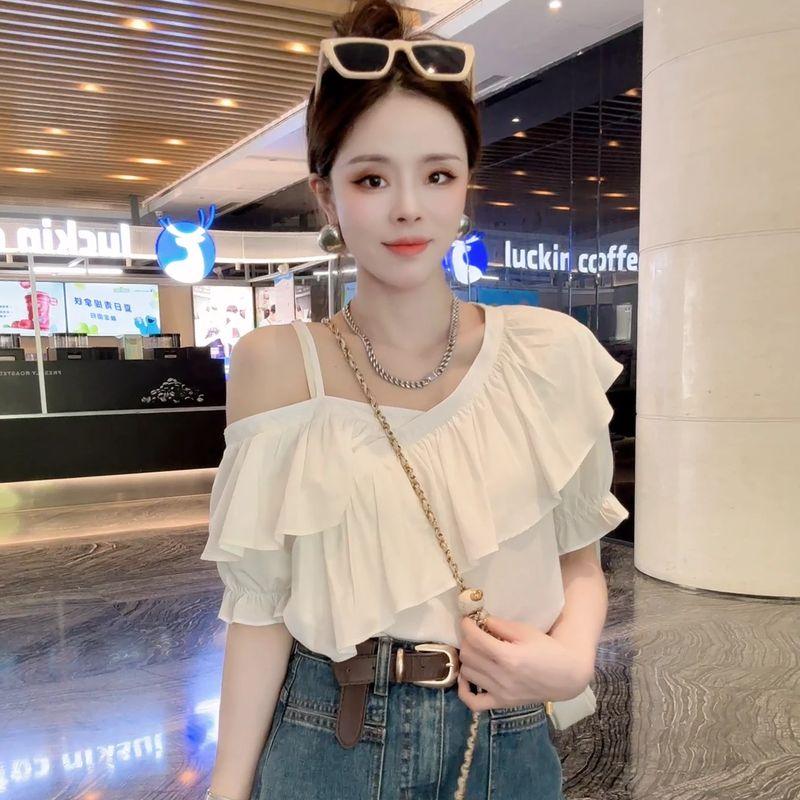 

Age-Reducing Expose Clavicle Scheming Female Summer Sweet Blouse White M