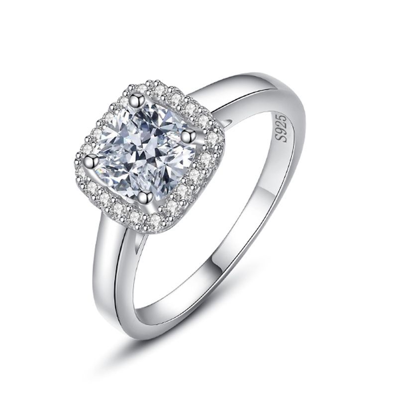 Tancise Klassisk 925 Sterling Sølv Zircon Ring Dame Smykker Bryllup Løfte Party Gift