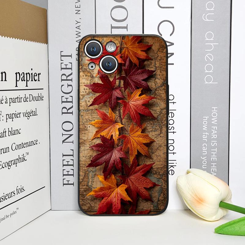 Vintage Autumn Fall Maple Leaf Pattern Phone Case for iPhone 17 16 12 11 14 Plus 13 15 Pro Max 12 13 Mini X XS XR Soft Cover Y2K