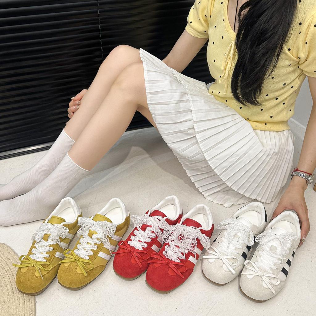 [Fanfna] Korean Version of Ballet Fashion Training Shoes Lace Bow 2025 New Autumn Versatile Sports Shoes Women