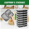A25F-Reusable 32 Oz Meal Prep Containers 50 Pack 3-Compartment With Lids, To Go Take Out Plastic Food Storage