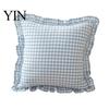 Federa Cuscino Decorativa Divano Shabby Chic con Volant, Fodera Cotone a Quadri con Bordo Arricciato, Federe Arricciate Vintage 18x18 Pollici 20x12 Copertura Decorativa
