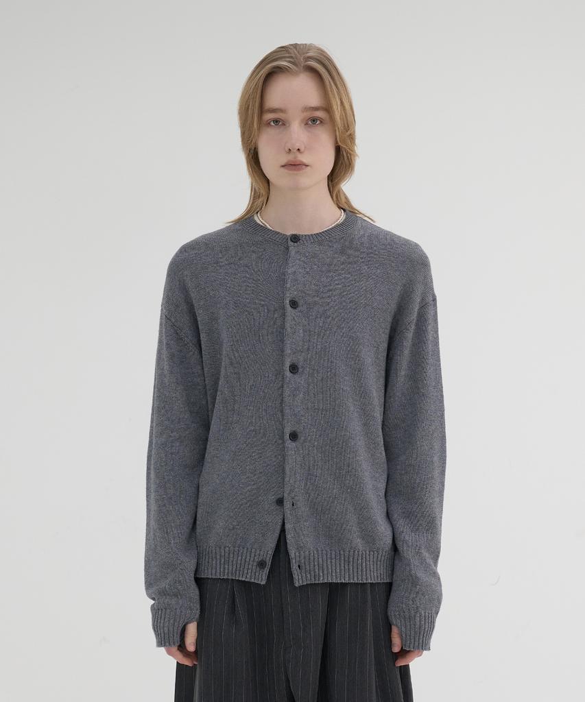 Knouun Essential Crew Neck Cardigan (Gray)