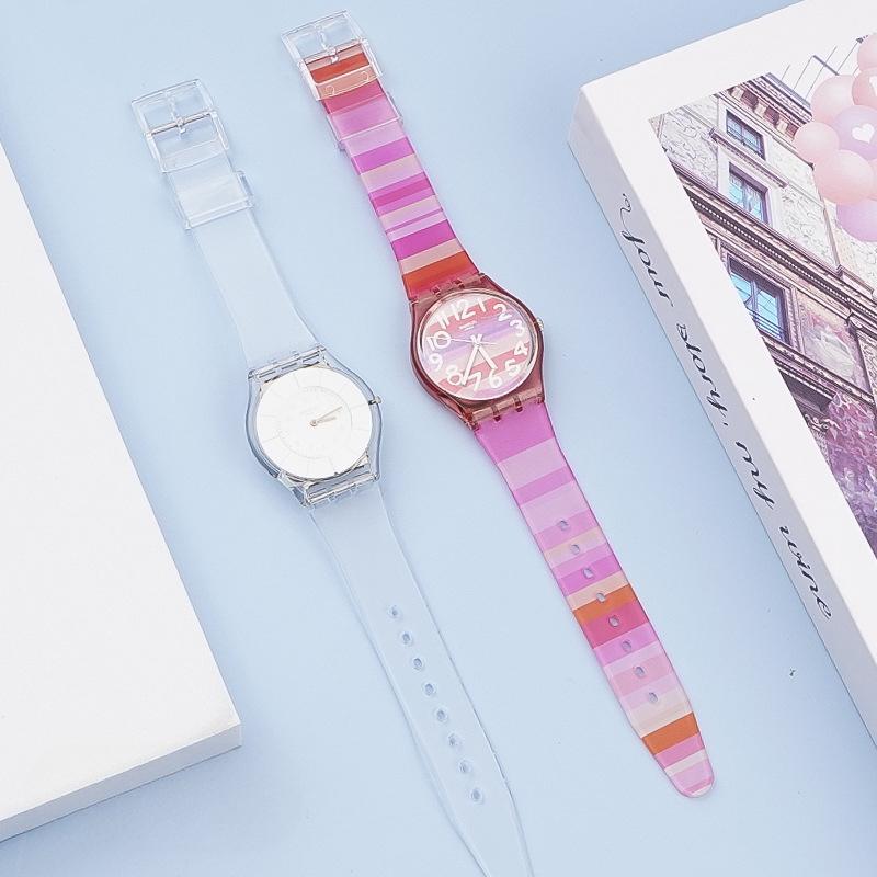 Watch Strap PVC Belt for Swatch 16mm 17mm 19mm Watch Accessories Soft Jelly Color Waterproof Rubber Wristband Bracelet with Tool