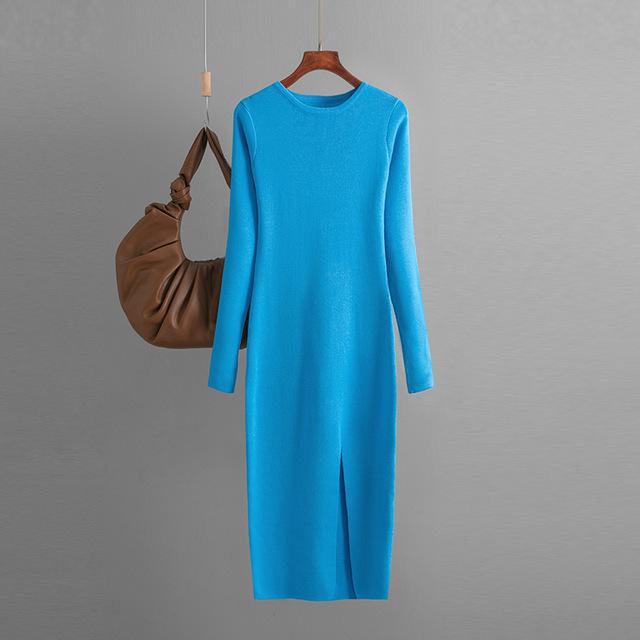 Elegancka sukienka jesienno-zimowa nowa dopasowana sukienka z dzianiny dla kobiet odzież wewnętrzna i zewnętrzna z długim rękawem obcisła sukienka sweterkowa
