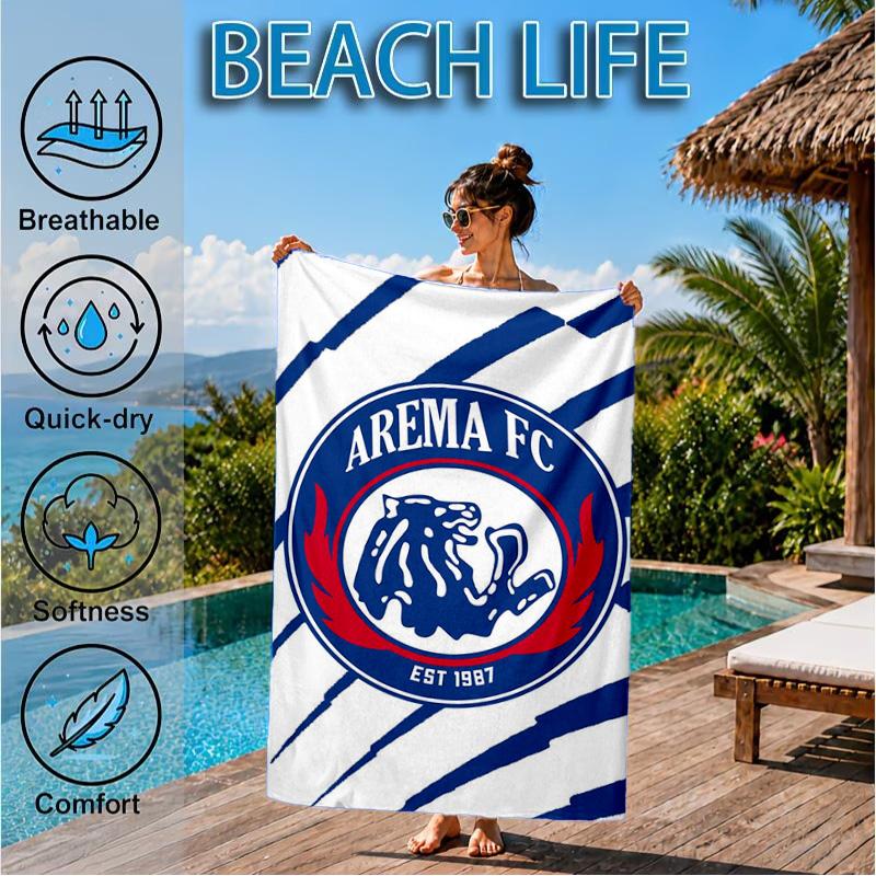 Arema Football club Printed Microfiber Beach Towel, Soft And Absorbent, Quick-Dry, Ideal for Summer Travel, Beach Essential, Swimming Pool