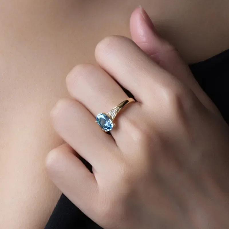 Crystal  Aquamarine Rings For Women Filled Jewelry Finger Bands Trendy Accessory Fashion HipHop Party Wedding Gift Creative