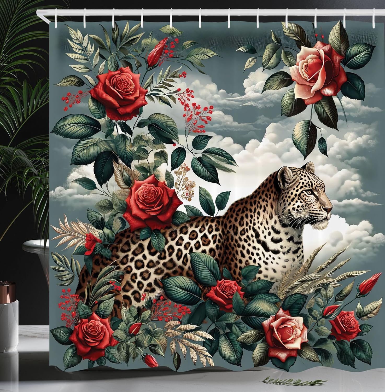 

Leopard Print Shower Curtain, Rainbow Animal Skin Print in Colorful Trippy World Surreal Psychedelic, Cloth Fabric Bat 120x180cm