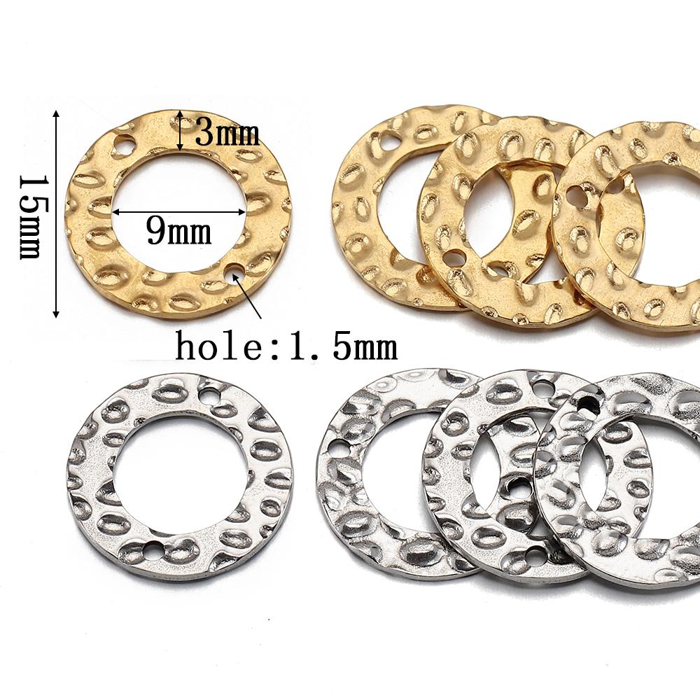 20pcs Stainless Steel Double Hole Texture Circle Ring Gold Color Charms Pendants Earrings Conectors for Jewelry Making DIY