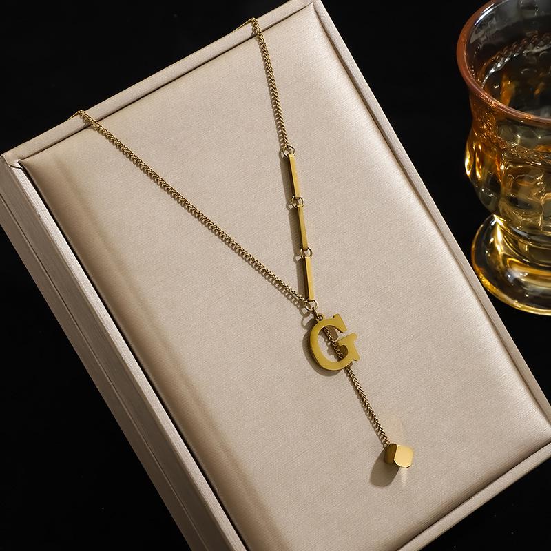 High-End Women's English Letter Necklace - 2026 Clavicle Chain with 26 Niche Tassel Pendants In Titanium Steel