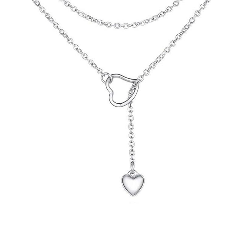 

Fashionable Lariat Necklace with Adjustable Length and Heart Accent Unique Stainless Steel Necklace for Women