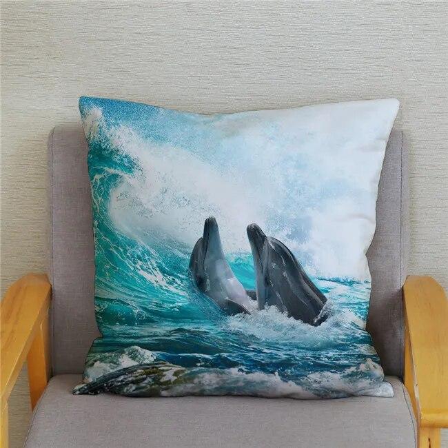 Cushion Cover Ocean Dolphin Pattern Underwater World Print Pillow  Kids Sofa Home Decor
