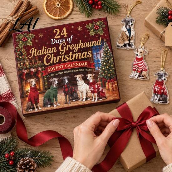 Christmas Tree Hanging Decorations Greyhound Advent Calendar 24 Days Countdown 2D Day Flat Acrylic Dog Ornaments for Holiday Decoration Calendar