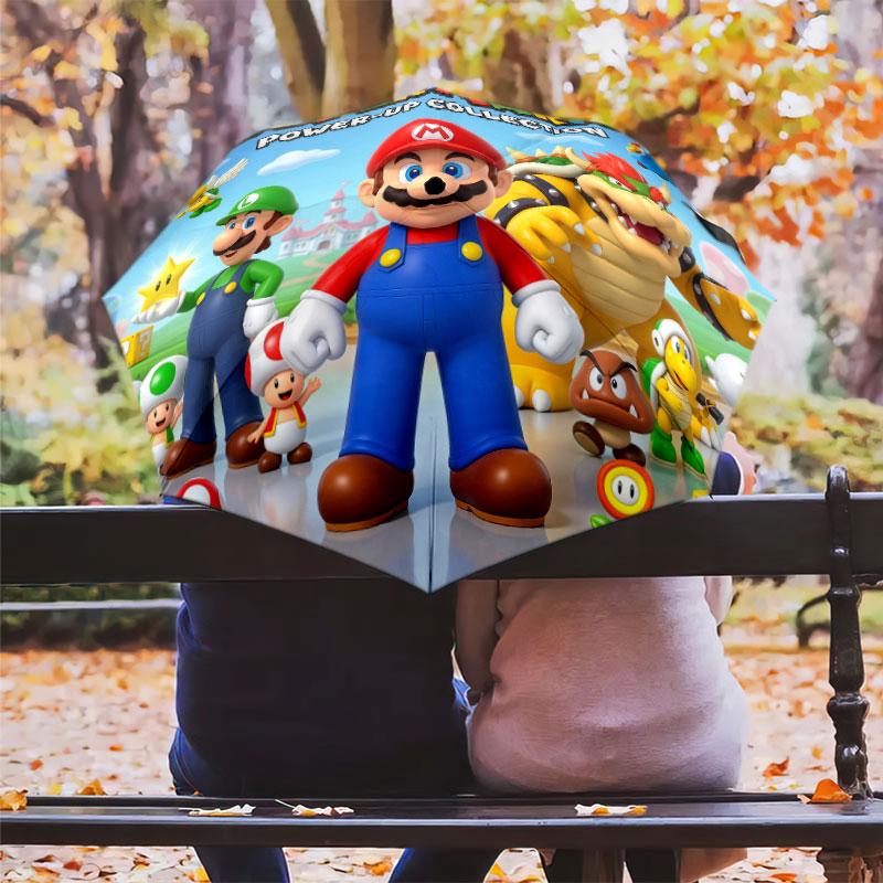 1 PC Automatic Folding Umbrella - Super Mario Pattern Portable Foldable Design With 8 Ribs Christmas Birthday Gifts