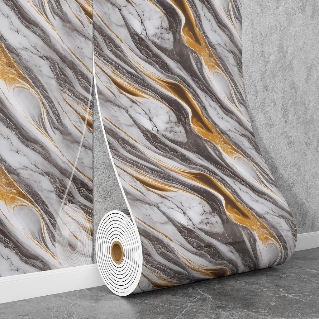 Self-Adhesive Waterproof Imitation Marble Tile Wall Sticker for Bathroom, Living Room, Kitchen, and TV Background.