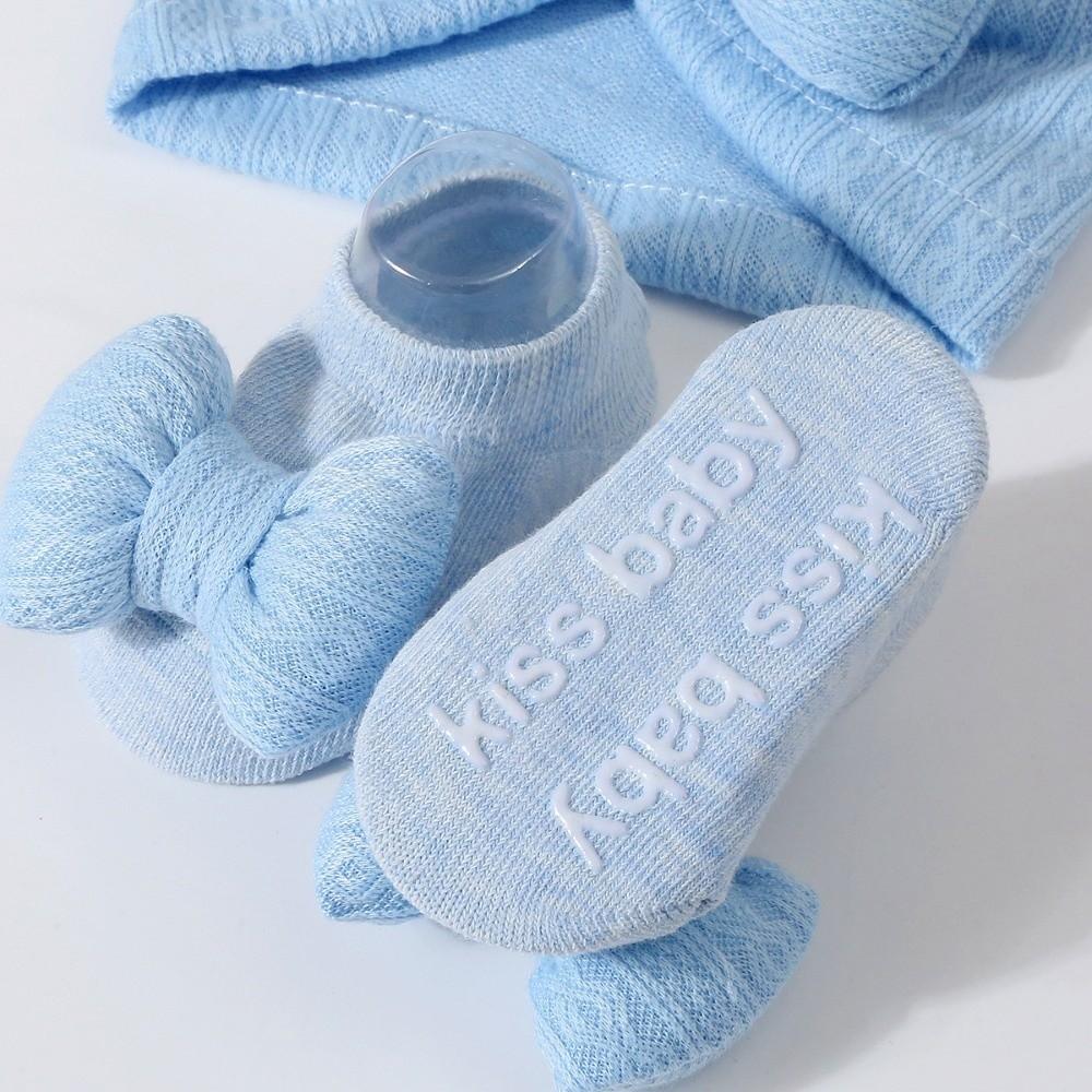 Cotton Knit Baby Hat Socks Set 0-12 Months Newborn Turban Hat Baby Bow Fetal Cap Home/Outdoor